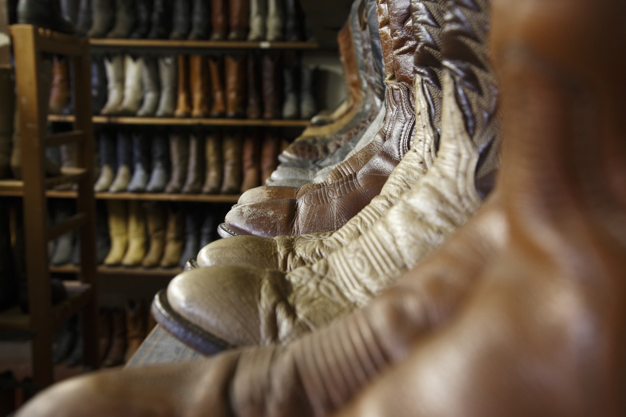 vintage cowboy boots in a store in Texas