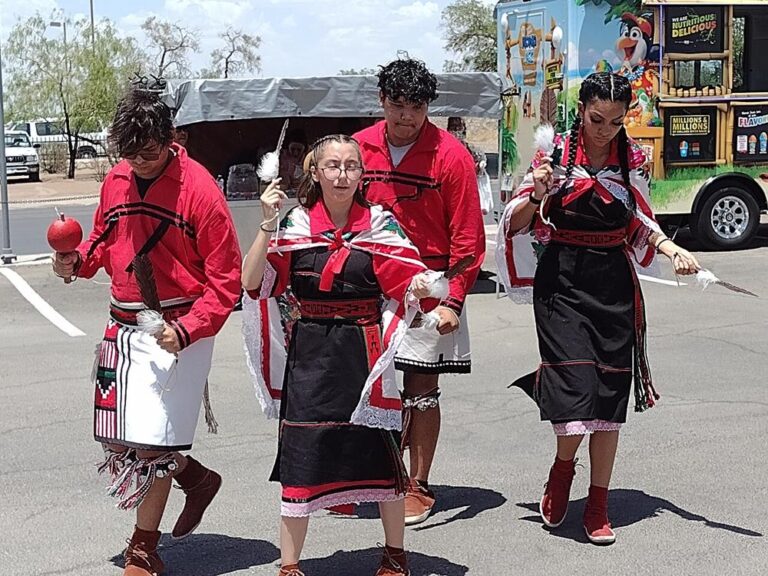 Young members of Ysleta del Sur Pueblo performing a traditional dance at summer festival