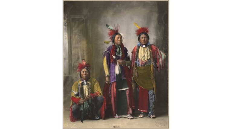 A depictrion of three people from the Kiowa Tribe