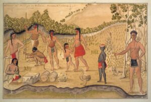 A sketch of native Americans, with Atakapa on the far right