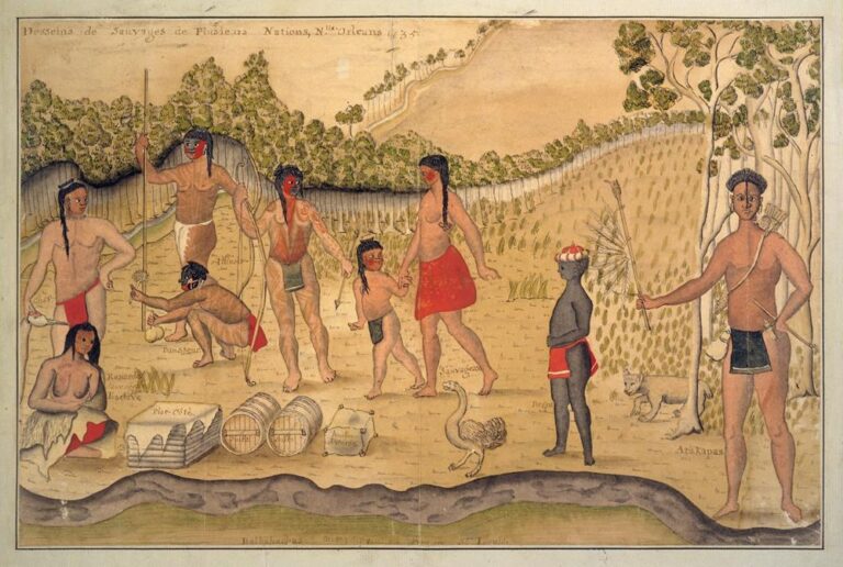 A sketch of native Americans, with Atakapa on the far right