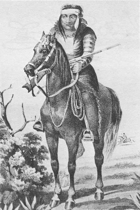 Illustration of a Lipan Apache warrior, 1857