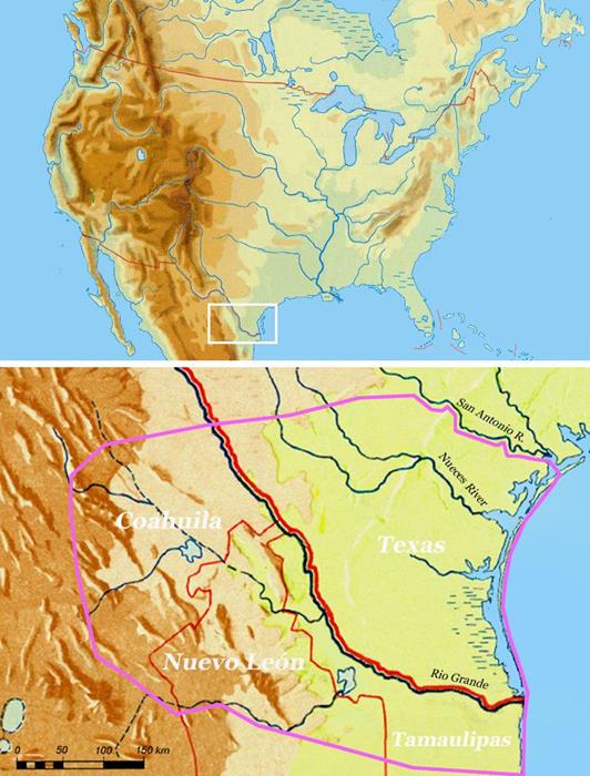 A map depicting where the Coahuiltecans lived